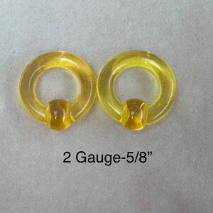 Set of 2 Acrylic 2 Gauge Captive Bead Rings CBR Yellow New Hoops for gauges ears